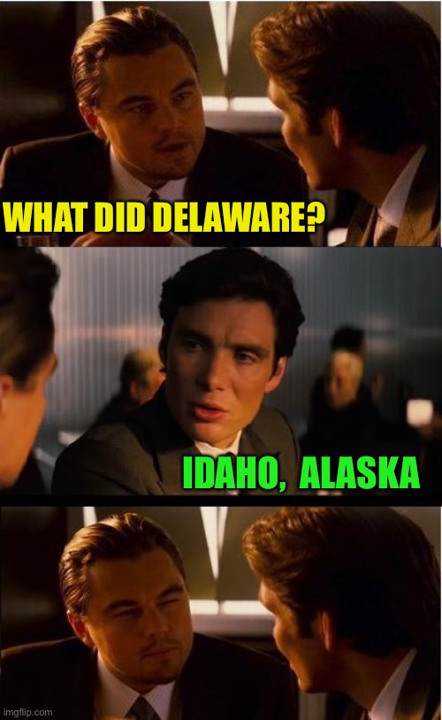 Inception Meme | WHAT DID DELAWARE? IDAHO,  ALASKA | image tagged in memes,inception | made w/ Imgflip meme maker