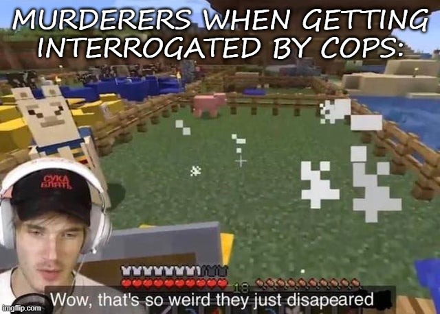 they just dissapeared | MURDERERS WHEN GETTING INTERROGATED BY COPS: | image tagged in they just disappeared | made w/ Imgflip meme maker