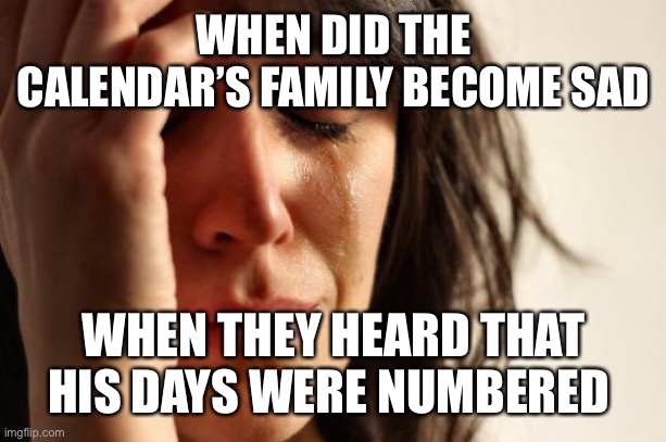 First World Problems | WHEN DID THE CALENDAR’S FAMILY BECOME SAD; WHEN THEY HEARD THAT HIS DAYS WERE NUMBERED | image tagged in memes,first world problems | made w/ Imgflip meme maker