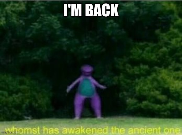 Whomst has awakened the ancient one | I'M BACK | image tagged in whomst has awakened the ancient one | made w/ Imgflip meme maker