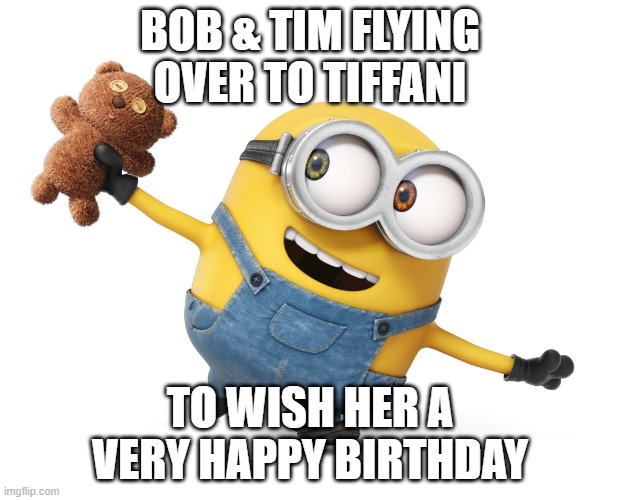 Minion Bob | BOB & TIM FLYING OVER TO TIFFANI; TO WISH HER A VERY HAPPY BIRTHDAY | image tagged in minion bob | made w/ Imgflip meme maker