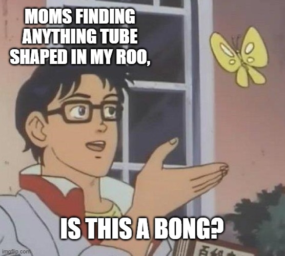 Is This A Pigeon | MOMS FINDING ANYTHING TUBE SHAPED IN MY ROO, IS THIS A BONG? | image tagged in memes,is this a pigeon,memes | made w/ Imgflip meme maker