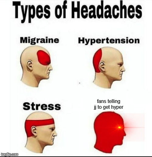 Types of Headaches meme | fans telling
jj to get hyper | image tagged in types of headaches meme | made w/ Imgflip meme maker