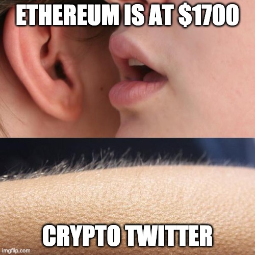 ethereum is 1700 | ETHEREUM IS AT $1700; CRYPTO TWITTER | image tagged in whisper and goosebumps | made w/ Imgflip meme maker