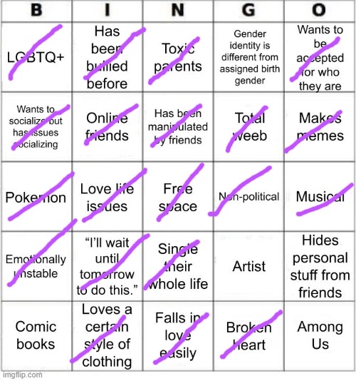 TheSuitedGayWeeb's Bingo | image tagged in jer-sama's bingo | made w/ Imgflip meme maker
