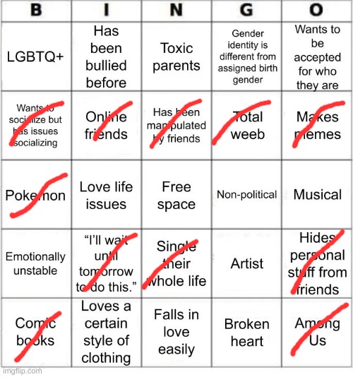 TheSuitedGayWeeb's Bingo | image tagged in jer-sama's bingo | made w/ Imgflip meme maker