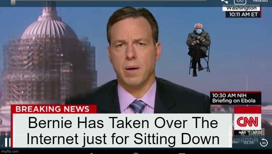 cnn breaking news template |  Bernie Has Taken Over The Internet just for Sitting Down | image tagged in cnn breaking news template,bernie sanders | made w/ Imgflip meme maker