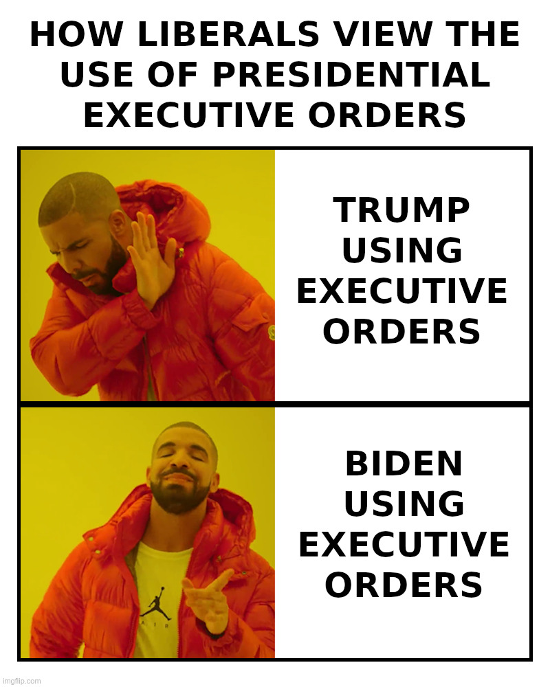 How Liberals View The Use of Presidential Executive Orders | image tagged in donald trump,executive orders,joe biden,hunter biden,made in china,corruption | made w/ Imgflip meme maker