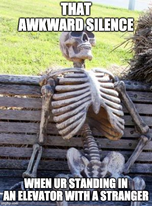 Waiting Skeleton Meme | THAT AWKWARD SILENCE; WHEN UR STANDING IN AN ELEVATOR WITH A STRANGER | image tagged in memes,waiting skeleton | made w/ Imgflip meme maker