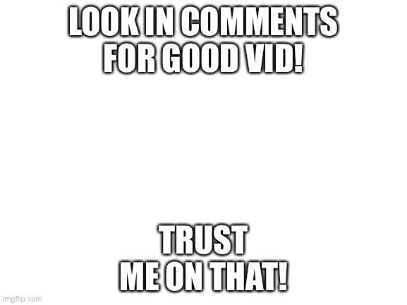 It's really good! | LOOK IN COMMENTS FOR GOOD VID! TRUST ME ON THAT! | image tagged in blank white template | made w/ Imgflip meme maker
