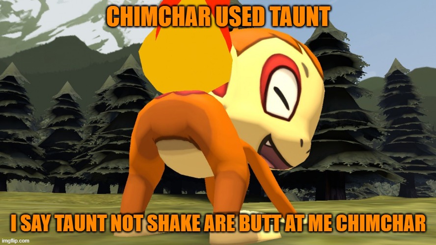 CHIMCHAR USED TAUNT; I SAY TAUNT NOT SHAKE ARE BUTT AT ME CHIMCHAR | image tagged in butt,pokemon | made w/ Imgflip meme maker