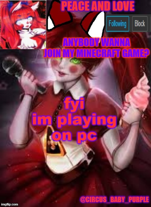 fyi im playing on pc; ANYBODY WANNA JOIN MY MINECRAFT GAME? | image tagged in cbp furry style | made w/ Imgflip meme maker