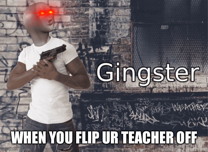 Gingster | WHEN YOU FLIP UR TEACHER OFF | image tagged in gingster | made w/ Imgflip meme maker