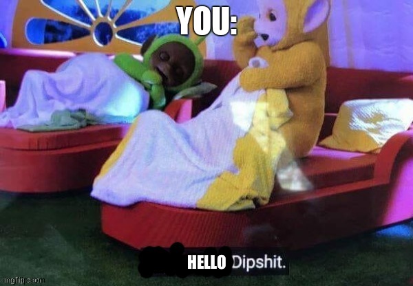 Hello dipshit | YOU: | image tagged in hello dipshit | made w/ Imgflip meme maker