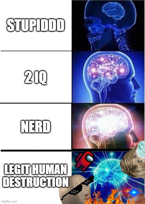 Extinction of the Humans | STUPIDDD; 2 IQ; NERD; LEGIT HUMAN DESTRUCTION | image tagged in memes,expanding brain | made w/ Imgflip meme maker