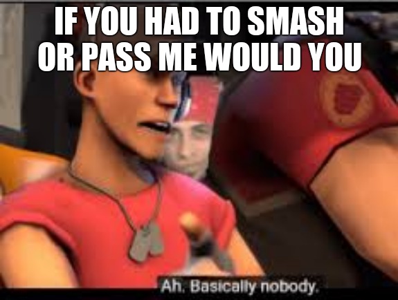 Look at the face reveal.... | IF YOU HAD TO SMASH OR PASS ME WOULD YOU | image tagged in ah basically nobody v2 | made w/ Imgflip meme maker