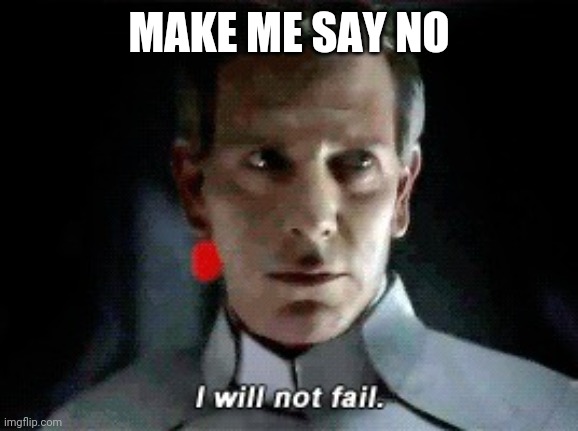 I will not fail | MAKE ME SAY NO | image tagged in i will not fail | made w/ Imgflip meme maker