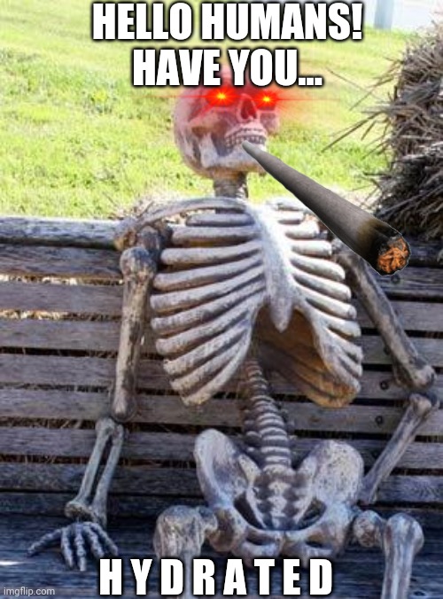 Waiting Skeleton | HELLO HUMANS!
HAVE YOU... H Y D R A T E D | image tagged in memes,waiting skeleton | made w/ Imgflip meme maker