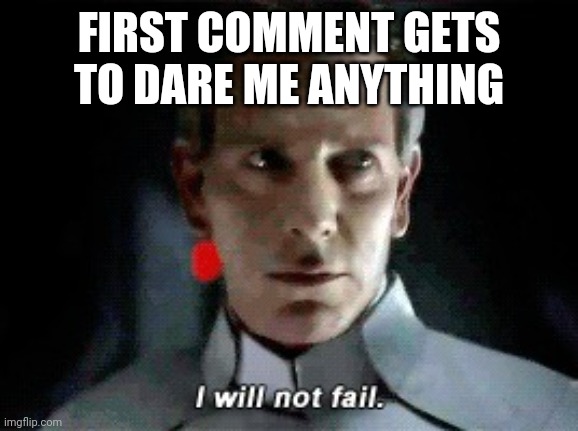I will not fail | FIRST COMMENT GETS TO DARE ME ANYTHING | image tagged in i will not fail | made w/ Imgflip meme maker