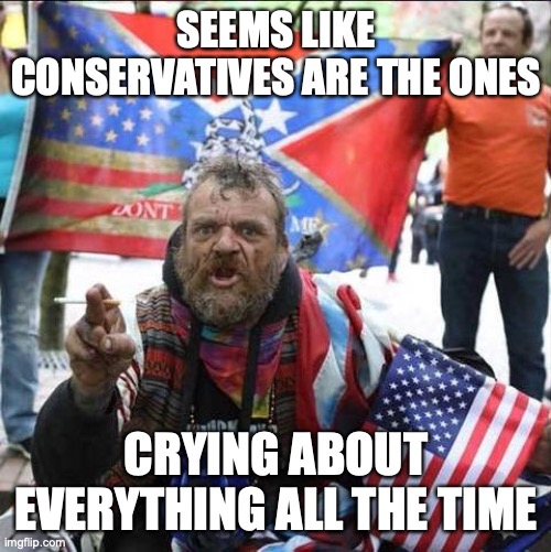 conservative alt right tardo | SEEMS LIKE CONSERVATIVES ARE THE ONES; CRYING ABOUT EVERYTHING ALL THE TIME | image tagged in conservative alt right tardo | made w/ Imgflip meme maker