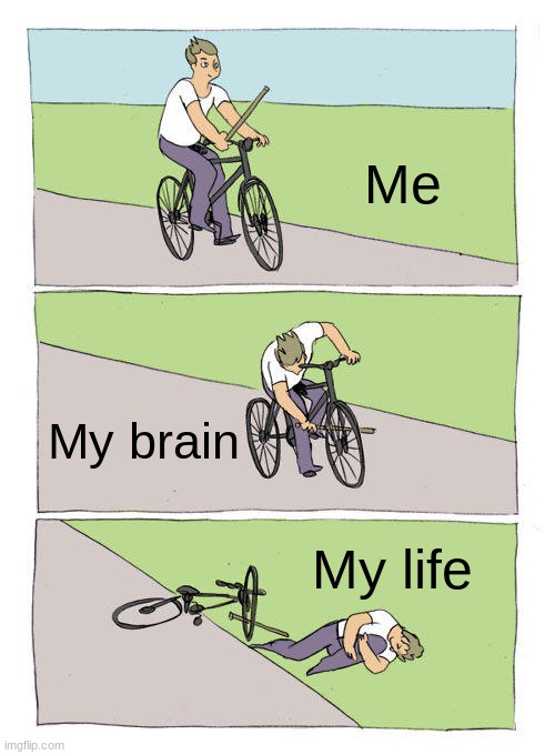 Bike Fall | Me; My brain; My life | image tagged in memes,bike fall | made w/ Imgflip meme maker