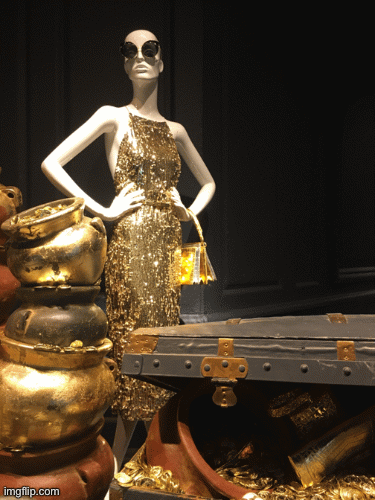Black Gold | image tagged in gifs,fashion,window design,saks fifth avenue,black gold,brian einersen | made w/ Imgflip images-to-gif maker