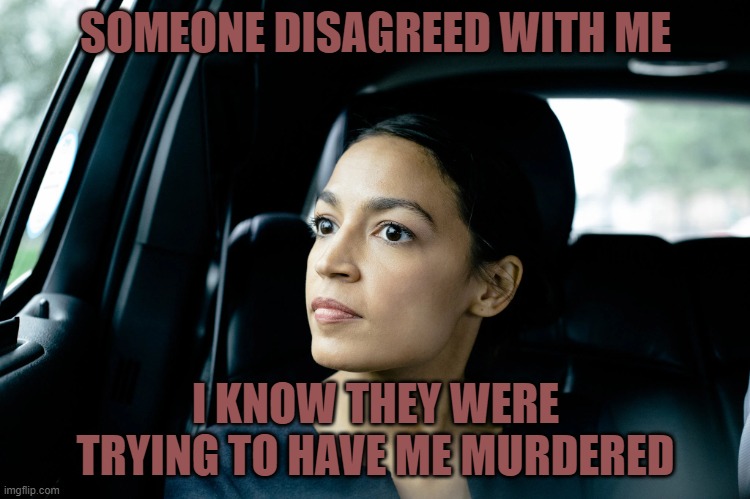 Alexandria Ocasio-Cortez | SOMEONE DISAGREED WITH ME; I KNOW THEY WERE TRYING TO HAVE ME MURDERED | image tagged in alexandria ocasio-cortez | made w/ Imgflip meme maker