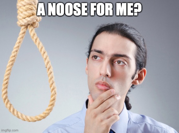 noose | A NOOSE FOR ME? | image tagged in noose | made w/ Imgflip meme maker