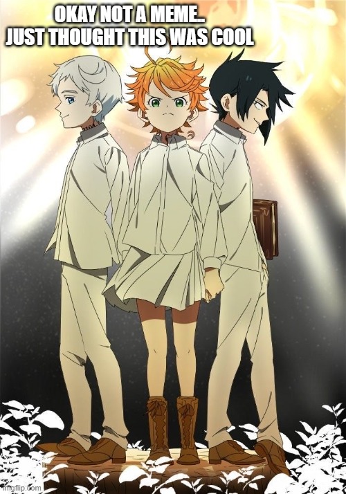 The promised neverland trio | OKAY NOT A MEME.. JUST THOUGHT THIS WAS COOL | image tagged in the promised neverland trio | made w/ Imgflip meme maker