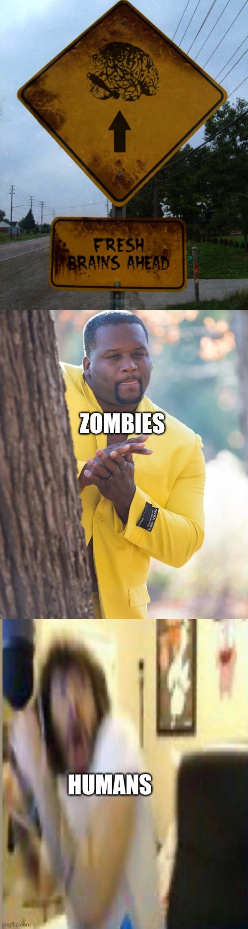 Fresh brains | ZOMBIES; HUMANS | image tagged in anthony adams rubbing hands,funny memes,funny | made w/ Imgflip meme maker