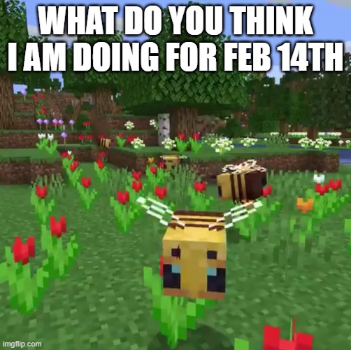 Minecraft bees | WHAT DO YOU THINK I AM DOING FOR FEB 14TH | image tagged in minecraft bees | made w/ Imgflip meme maker