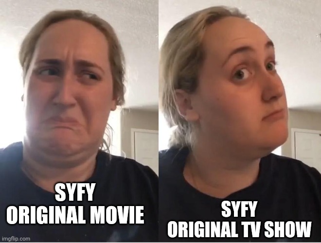 SyFy Movies vs TV Shows | SYFY ORIGINAL TV SHOW; SYFY ORIGINAL MOVIE | image tagged in on second thought an an0nym0us template,sci-fi | made w/ Imgflip meme maker