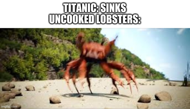 i c e b e r g | TITANIC: SINKS
UNCOOKED LOBSTERS: | image tagged in crab rave,titanic | made w/ Imgflip meme maker