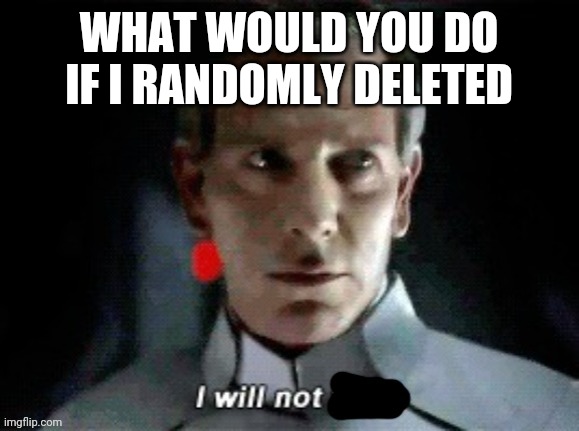 I will not | WHAT WOULD YOU DO IF I RANDOMLY DELETED | image tagged in i will not | made w/ Imgflip meme maker