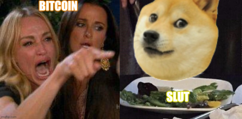 BITCOIN; SLUT | image tagged in dogecoin | made w/ Imgflip meme maker