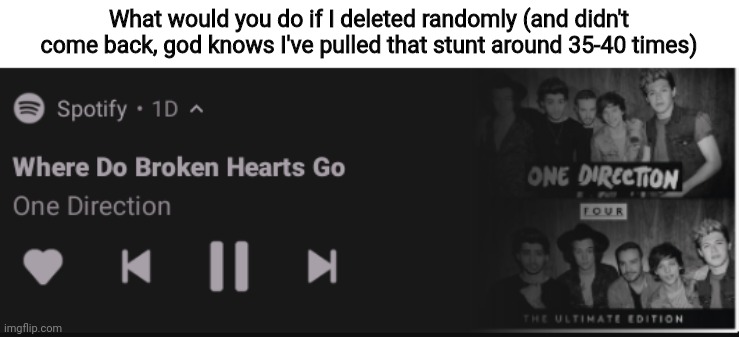 Yes | What would you do if I deleted randomly (and didn't come back, god knows I've pulled that stunt around 35-40 times) | image tagged in broken hearts | made w/ Imgflip meme maker