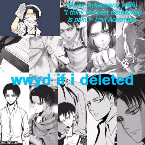 Levis waifu announcement template | wwyd if i deleted | image tagged in levis waifu announcement template | made w/ Imgflip meme maker
