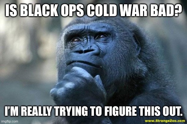 Is Cold War bad?  I’ve heard many complaints about it. | IS BLACK OPS COLD WAR BAD? I’M REALLY TRYING TO FIGURE THIS OUT. | image tagged in deep thoughts,gaming,black ops,call of duty,cold war,question | made w/ Imgflip meme maker