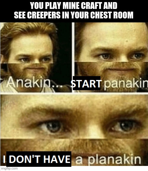 SMH | YOU PLAY MINE CRAFT AND SEE CREEPERS IN YOUR CHEST ROOM | image tagged in anakin start panikin | made w/ Imgflip meme maker