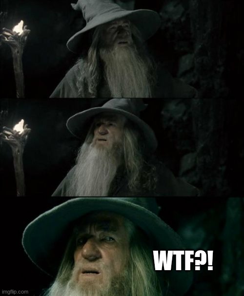 Confused Gandalf Meme | WTF?! | image tagged in memes,confused gandalf | made w/ Imgflip meme maker