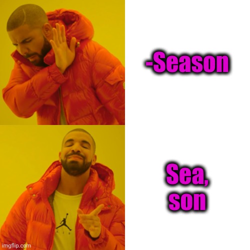 -Finally came. | -Season; Sea, son | image tagged in memes,drake hotline bling,season 8,waterboy,yearbook,spelling error | made w/ Imgflip meme maker