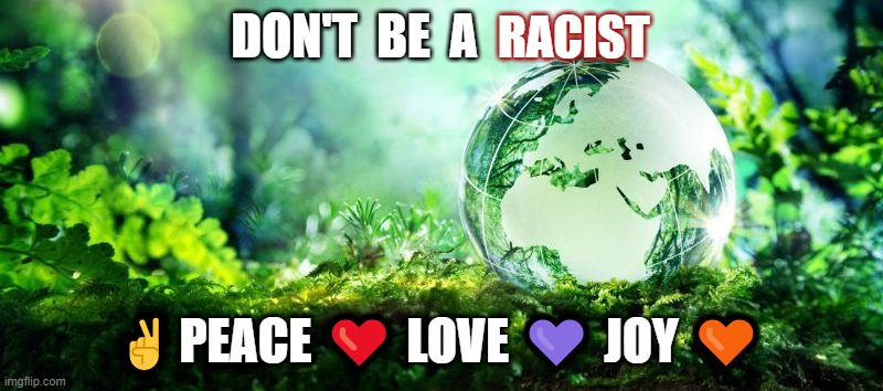 Don't be a Racist | RACIST; DON'T  BE  A; ✌️ PEACE ❤️ LOVE 💜 JOY 🧡 | image tagged in peace,love,joy,racist,racism | made w/ Imgflip meme maker