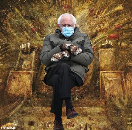 Bernie sits on the golden throne | image tagged in bernie sanders,warhammer 40k,golden throne | made w/ Imgflip meme maker