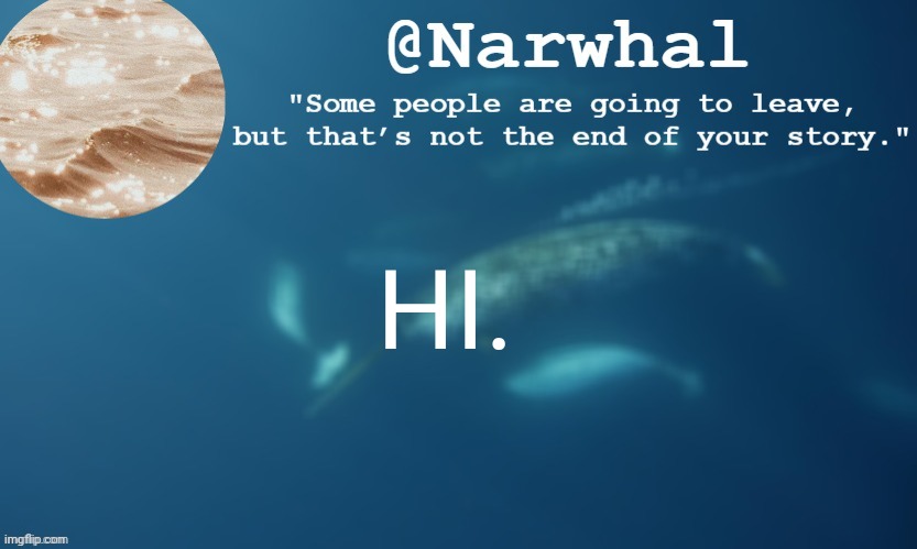 narwhal annoucemnet temp 9 | HI. | image tagged in narwhal annoucemnet temp 9 | made w/ Imgflip meme maker