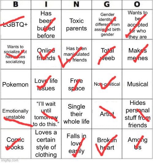 TheSuitedGayWeeb's Bingo | image tagged in jer-sama's bingo | made w/ Imgflip meme maker
