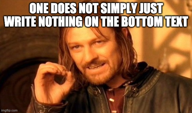 One Does Not Simply Meme | ONE DOES NOT SIMPLY JUST WRITE NOTHING ON THE BOTTOM TEXT | image tagged in memes,one does not simply | made w/ Imgflip meme maker