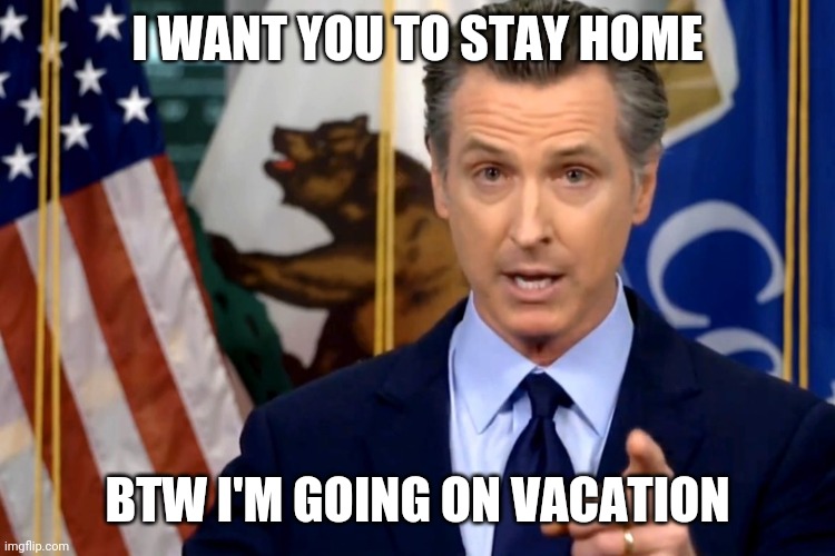 Gavin Newsom | I WANT YOU TO STAY HOME; BTW I'M GOING ON VACATION | image tagged in gavin newsom | made w/ Imgflip meme maker