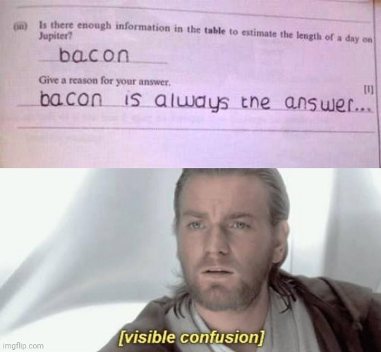 Sounds like this kid is in the bacon cult... | image tagged in visible confusion,funny,memes,bacon,test,kids | made w/ Imgflip meme maker