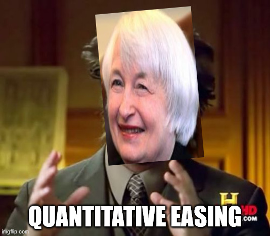 Janet Yellen hates poor people.  Jerome Powell did, too. | QUANTITATIVE EASING | image tagged in memes,ancient aliens | made w/ Imgflip meme maker
