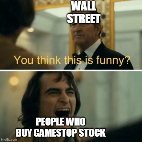 You think this is funny? | WALL STREET; PEOPLE WHO BUY GAMESTOP STOCK | image tagged in you think this is funny | made w/ Imgflip meme maker